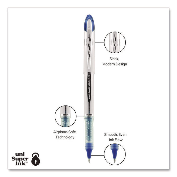 VISION ELITE Rollerball Pen, Stick, Bold 0.8 mm, Blue Ink, White/Blue/Clear Barrel
