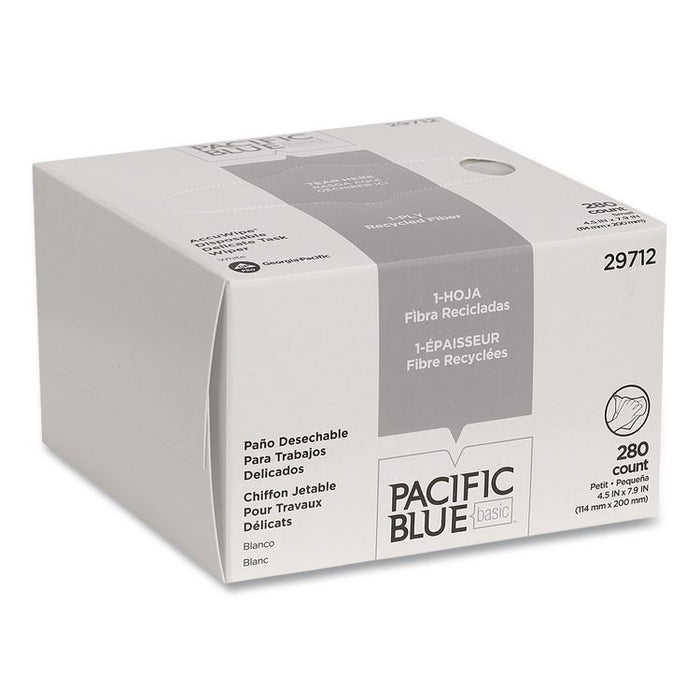 AccuWipe Recycled One-Ply Delicate Task Wipers, 1-Ply, 4.5 x 8.25, Unscented, White, 280/Box