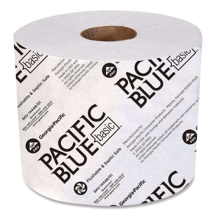 Pacific Blue Basic High-Capacity Bathroom Tissue, Septic Safe, 1-Ply, White, 1,500 Sheets/Roll, 48 Rolls/Carton