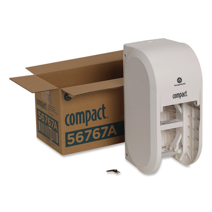 Compact Vertical Double-Roll Coreless Tissue Dispenser, 14.06 x 6.69 x 8.19, White
