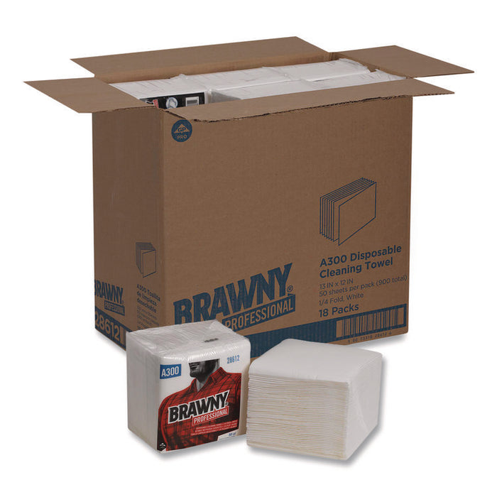 Professional Cleaning Towels, 1-Ply, 12 x 13, White, 50/Pack, 18 Packs/Carton