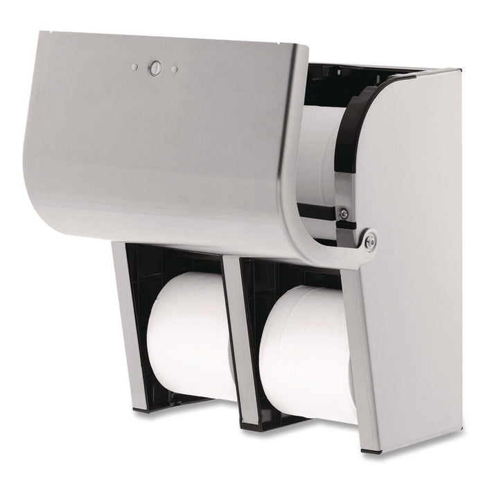 Compact Quad Vertical Four-Roll Coreless Dispenser, 11.75 x 6.9 x 13.25, Stainless Steel
