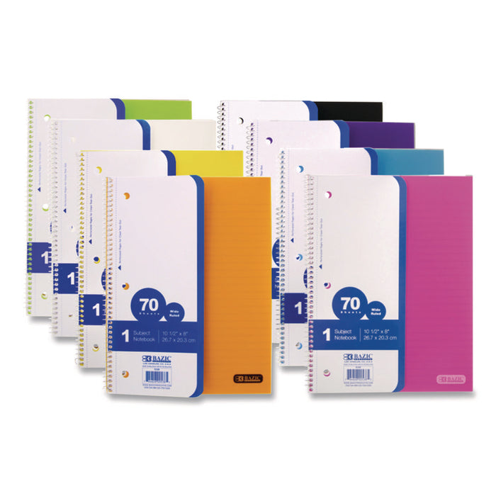 Spiral Notebooks, 1-Subject, Wide/Legal Rule, Randomly Assorted Cover Color, (70) 10.5 x 8 Sheets
