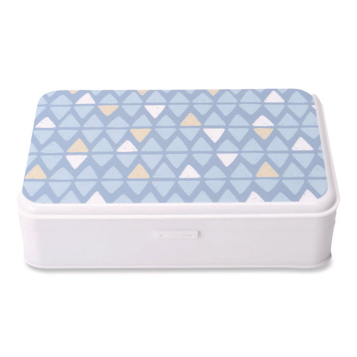 Pencil Case, Triangle Pattern, 2 Compartments, 5" x 8.75" x 2.75", Blue/White