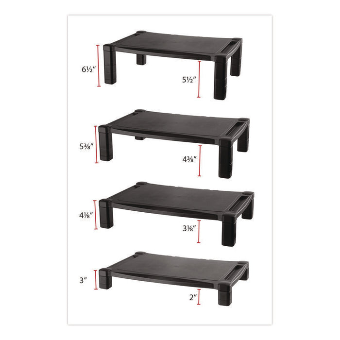 Wide Deluxe Two-Level Monitor Stand, 20" x 13.25" x 3" to 6.5", Black, Supports 50 lbs