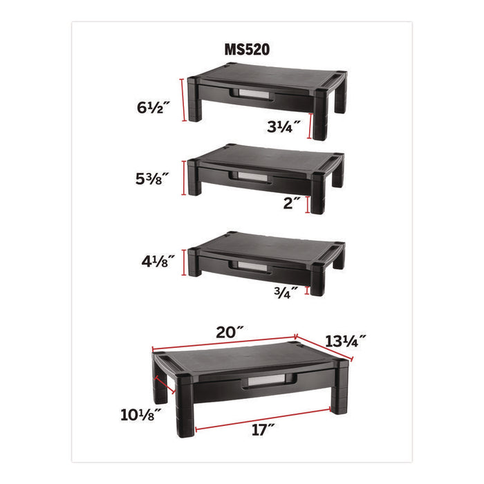 Wide Deluxe Two-Level Monitor Stand with Drawer, 20" x 13.25" x 3" to 6.5", Black, Supports 50 lbs