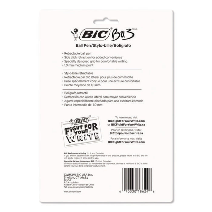 BU3 Ballpoint Pen, Retractable, Medium 1 mm, Assorted Ink and Barrel Colors, 18/Pack