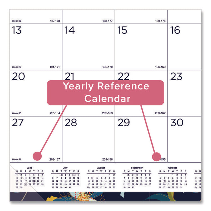 Academic 18-Month Desk Pad Calendar, Floral Artwork, 22 x 17, White/Multicolor Sheets, Black Headband, July 2025 to Dec 2026