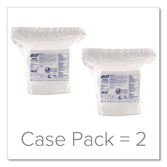 Surface Multi-Purpose Disinfecting Wipes, 1-Ply, 5 x 7, Fresh Citrus, White, 2/Carton