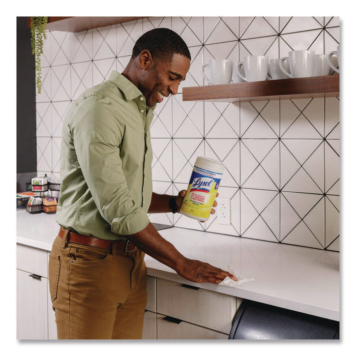 Disinfecting Wipes, 1-Ply, 7 x 7.25, Lemon and Lime Blossom, White, 80 Wipes/Canister