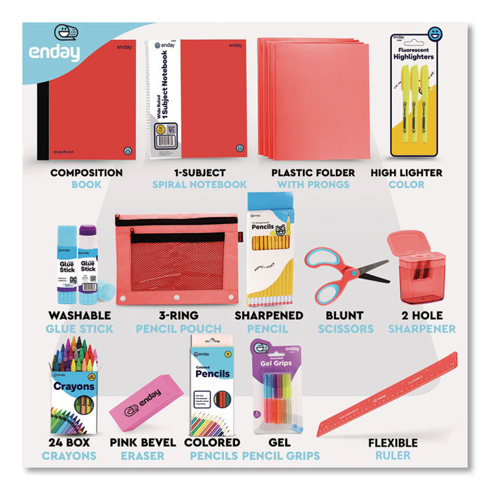 Back to School Supplies Kit for Grades K-5, Red