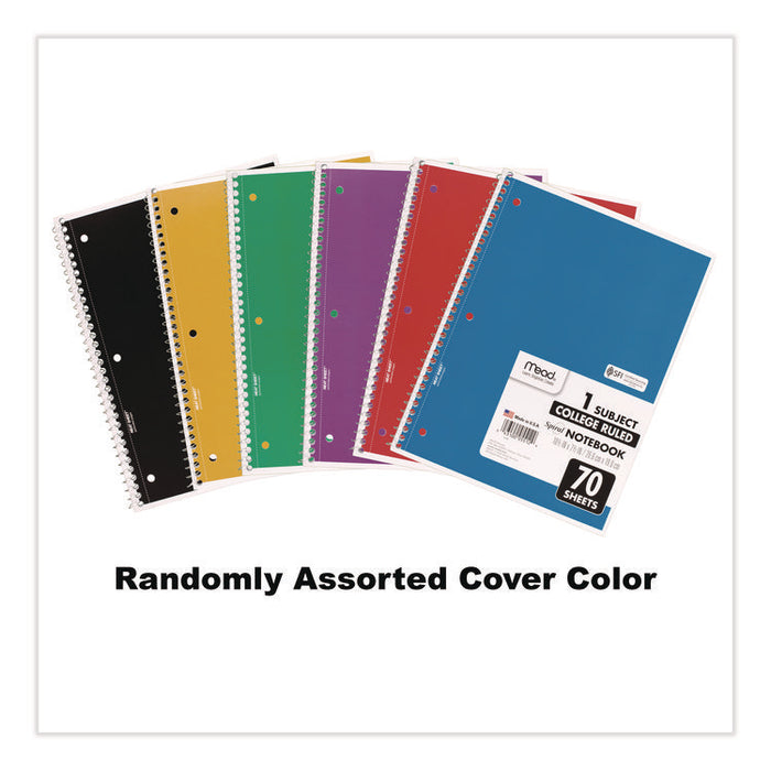 Spiral Notebook, One-Subject, Medium/College Rule, Randomly Assorted Cover Color, (70) 10.5 x 7.5 Sheets