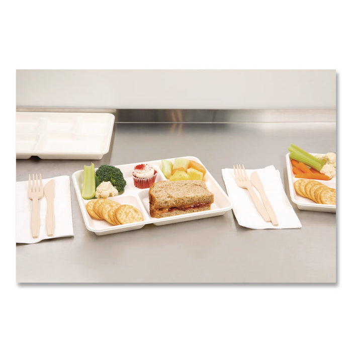 Compostable Fiber Blend School Lunch Tray, 10 x 8 x 1, White, 240/Carton