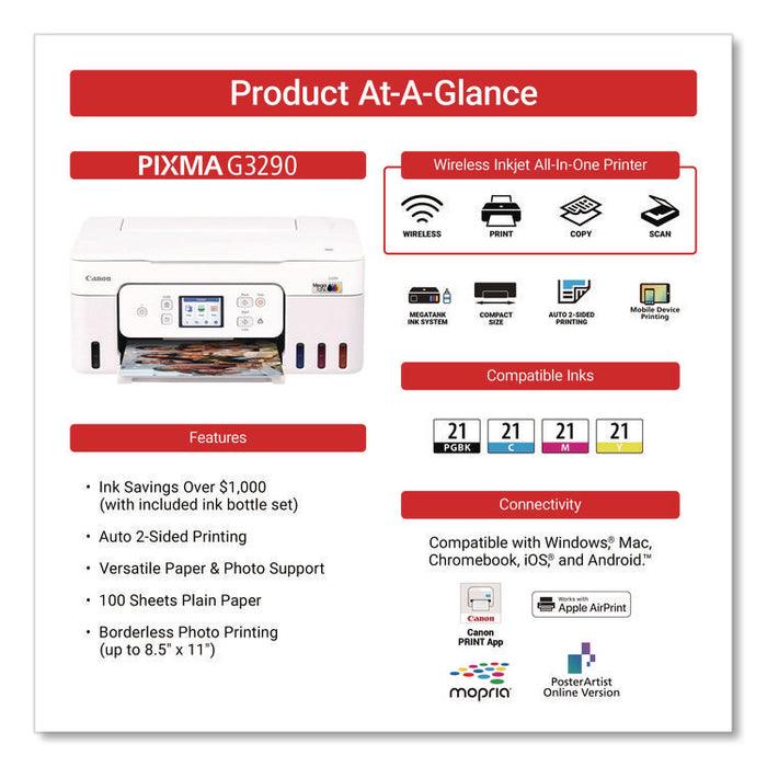 MegaTank PIXMA G3290 All-in-One Wireless Inkjet Printer,  Copy/Print/Scan
