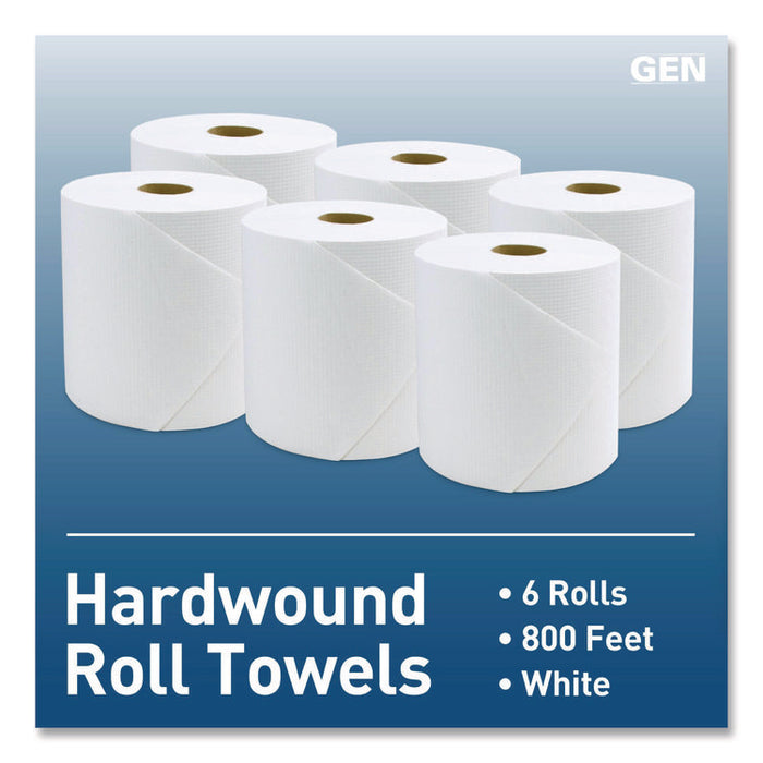 Hardwound Roll Towels, 1-Ply, 8" x 800 ft, White, 6 Rolls/Carton