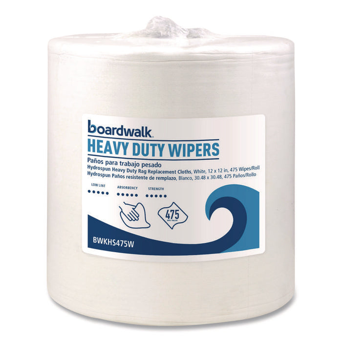 Hydrospun Wipers, Heavy Duty, 12 x 12, White, 475/Roll