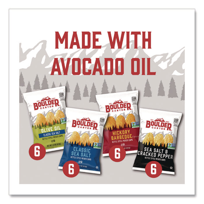 Chips Variety Pack, Hickory Barbeque, Sea Salt, Sea Salt and Cracked Pepper, Olive Oil, 1.5 oz, 24/Carton