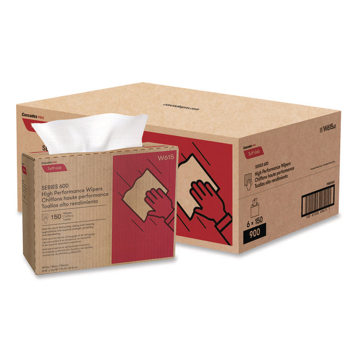 Tuff-Job Spunlace Towels, 1-Ply, 9.75 x 16.75, White, 150 Sheets/Pop-Up Box, 6 Boxes/Carton