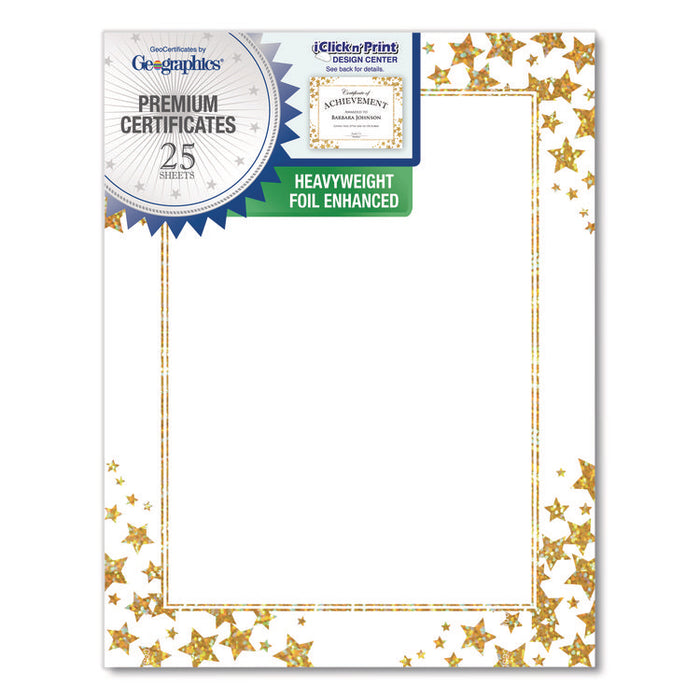Award Certificates, 8.5 x 11, White with Gold/White Star Border, 25/Pack