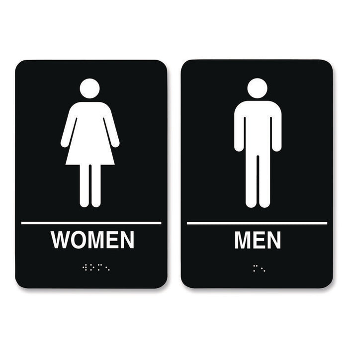 Indoor Restroom Door Sign, Men/Women, 5.9 x 9, Black/White, 2/Pack
