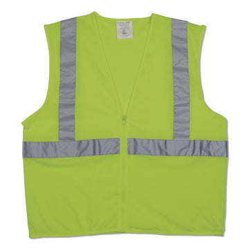 Zipper Safety Vest, Polyester Mesh, Large, Hi-Viz Lime Yellow