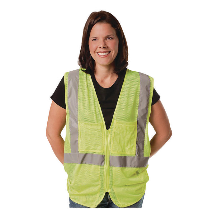 Zipper Safety Vest, Polyester Mesh,  X-Large, Hi-Viz Lime Yellow