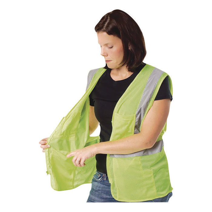 Zipper Safety Vest, Polyester Mesh,  X-Large, Hi-Viz Lime Yellow