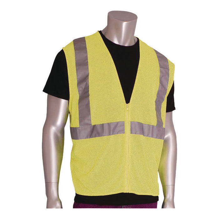 Zipper Safety Vest, Polyester Mesh,  X-Large, Hi-Viz Lime Yellow