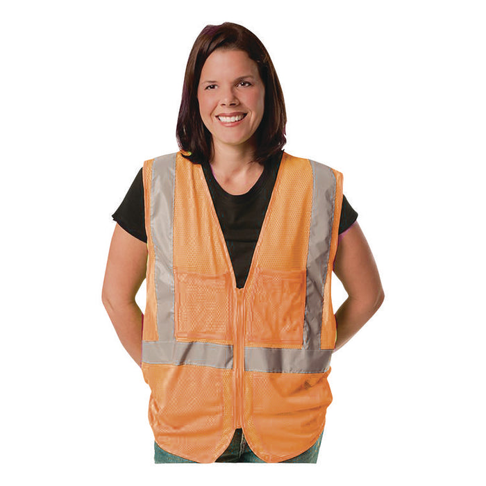 Zipper Safety Vest, Polyester Mesh, X-Large, Hi-Viz Orange