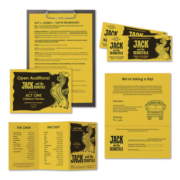 Color Paper, 24 lb Bond Weight, 8.5 x 14, Solar Yellow, 500/Ream