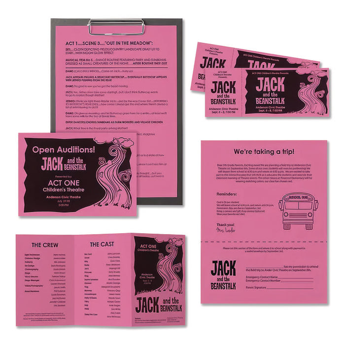 Color Paper, 24 lb Bond Weight, 11 x 17, Pulsar Pink, 500/Ream
