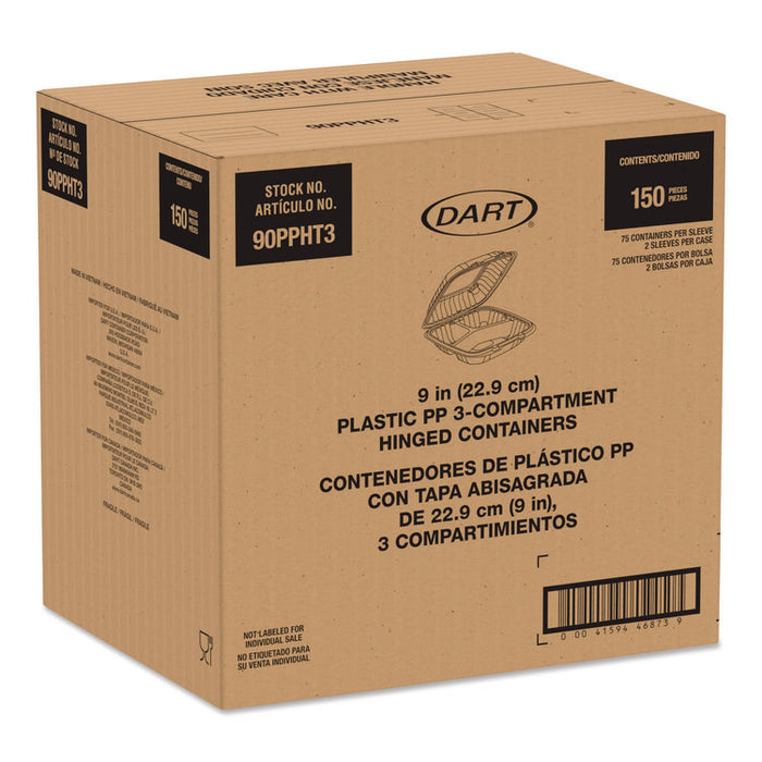 Microwaveable Hinged Containers, ProPlanet Seal, 3 Compartments, 9 x 8.75 x 3, Clear, Plastic,150/Carton