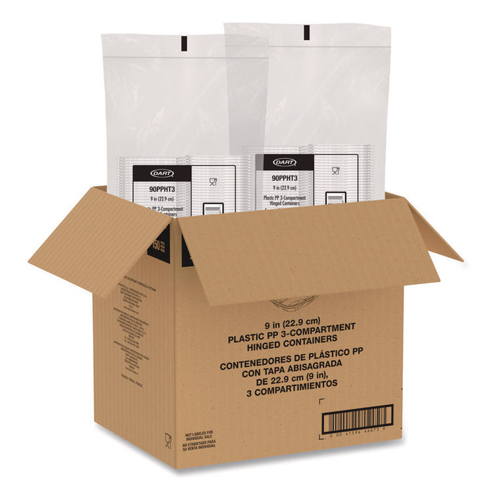Microwaveable Hinged Containers, ProPlanet Seal, 3 Compartments, 9 x 8.75 x 3, Clear, Plastic,150/Carton
