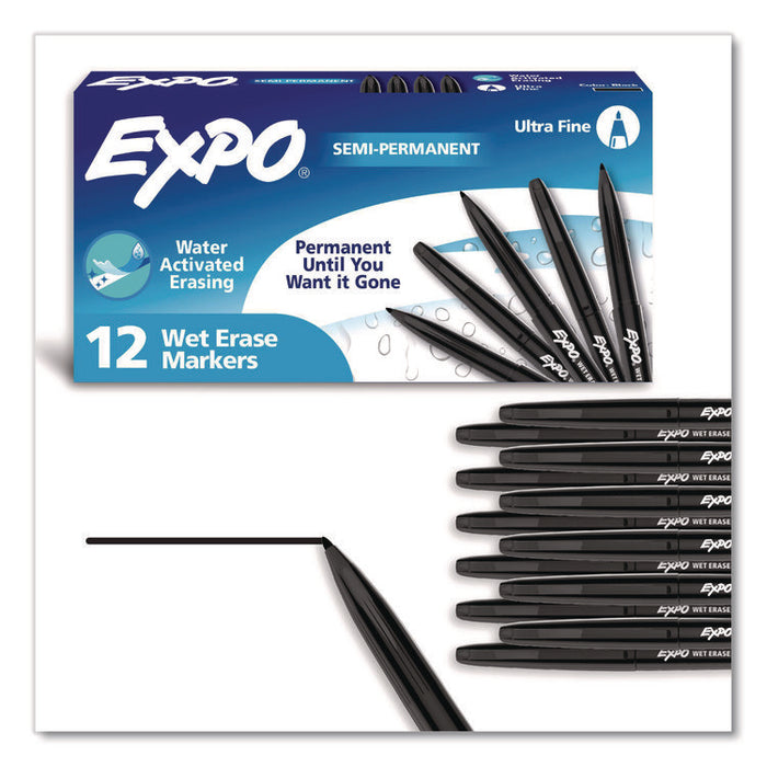 Wet Erase Marker, Ultra Fine Bullet Tip, Black, Dozen
