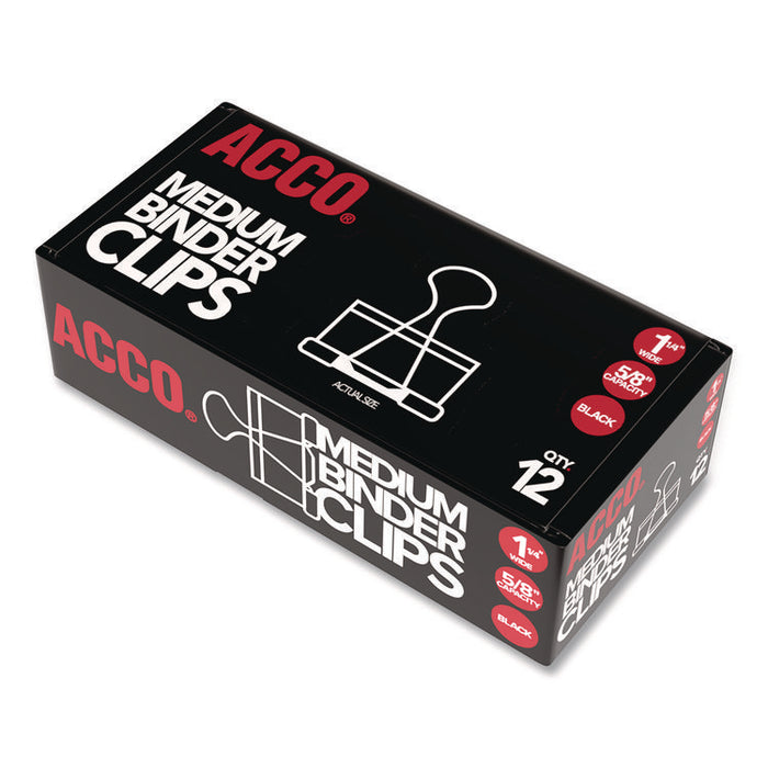 Binder Clips, 0.63" Capacity, Medium, Black/Silver, Dozen