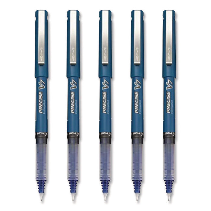 Precise V7 Rollerball Pen, Stick, Fine 0.7 mm, Blue Ink, Blue/Clear Barrel, 5/Pack