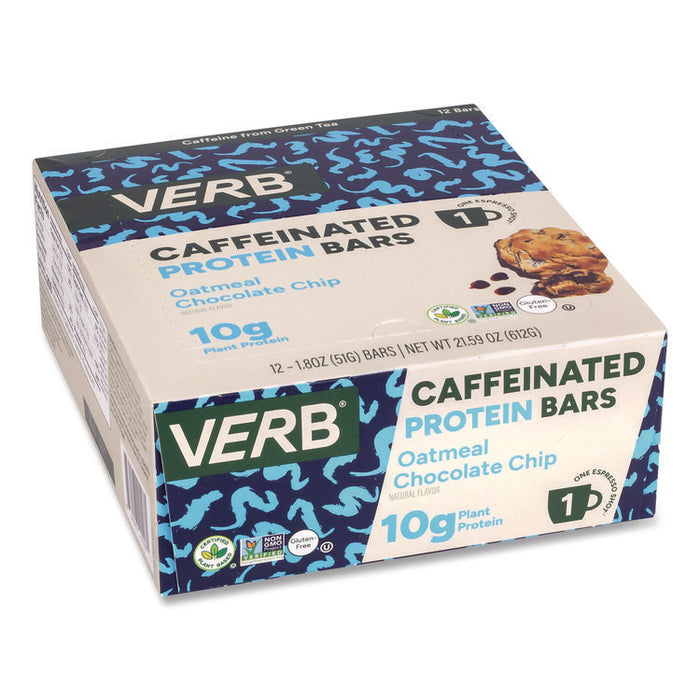 Caffeinated Protein Bar, Oatmeal Chocolate Chip, 1.8 oz Bar, 12/Box
