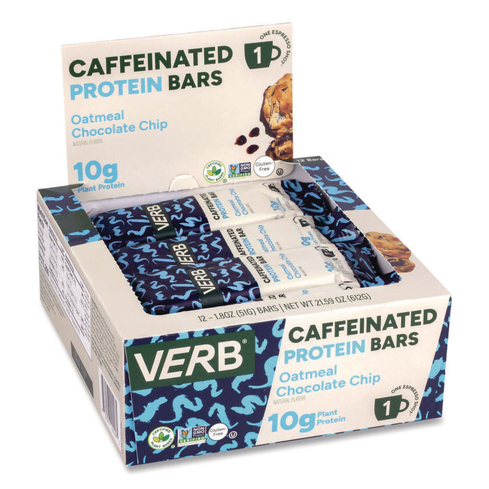Caffeinated Protein Bar, Oatmeal Chocolate Chip, 1.8 oz Bar, 12/Box