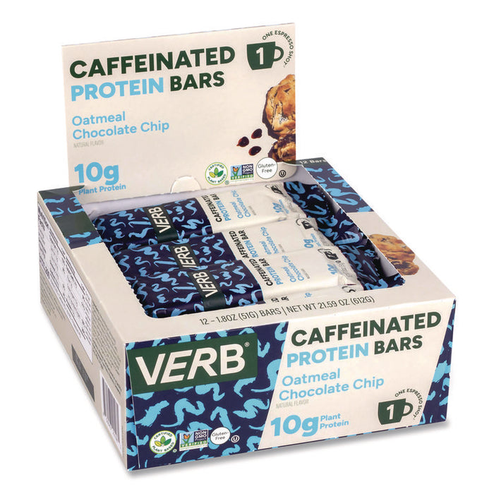 Caffeinated Protein Bar, Chocolate Chip Peanut Butter and Oatmeal Chocolate Chip, 1.8 oz Bar, 24/Box