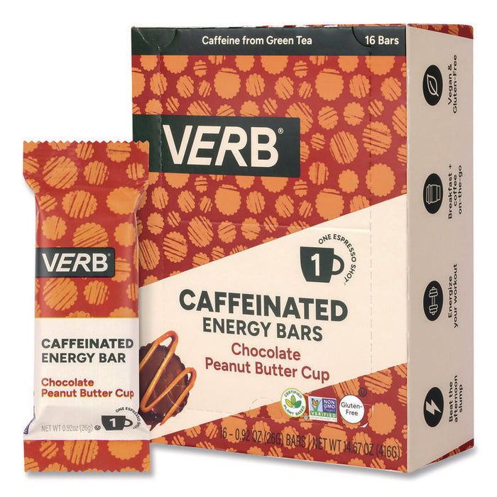 Caffeinated Energy Bar, Chocolate Peanut Butter Cup and Chocolate Chip Cookie Dough, 0.92  oz Bar, 32/Box