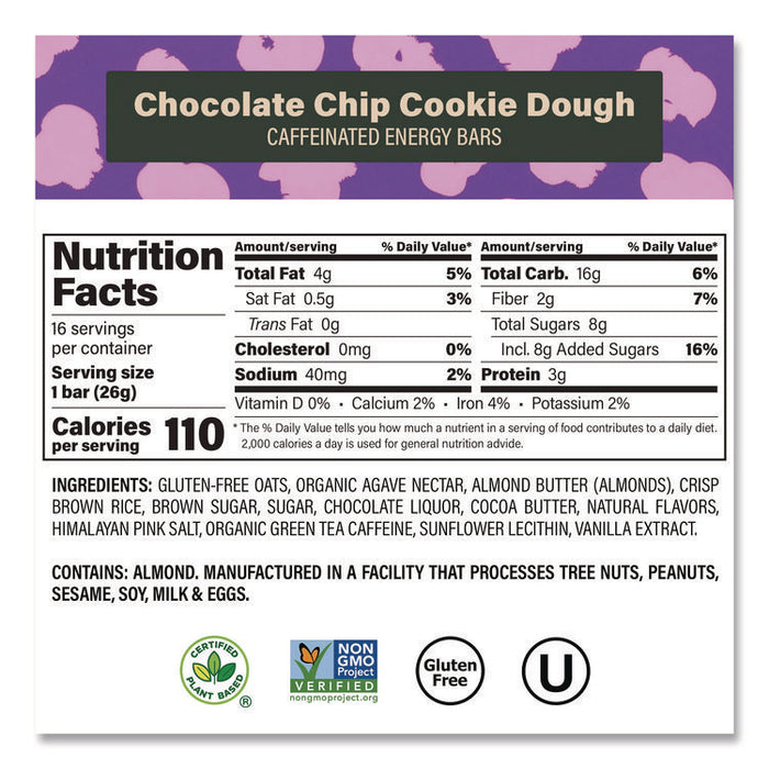 Caffeinated Energy Bar, Chocolate Peanut Butter Cup and Chocolate Chip Cookie Dough, 0.92  oz Bar, 32/Box