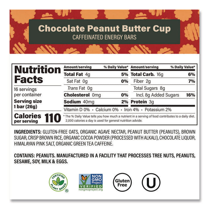 Caffeinated Energy Bar, Chocolate Peanut Butter Cup and Chocolate Chip Cookie Dough, 0.92  oz Bar, 32/Box