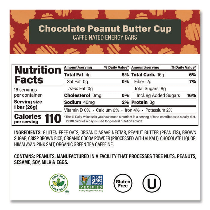 Caffeinated Energy Bar, Chocolate Peanut Butter Cup, 0.92 oz Bar, 16/Box