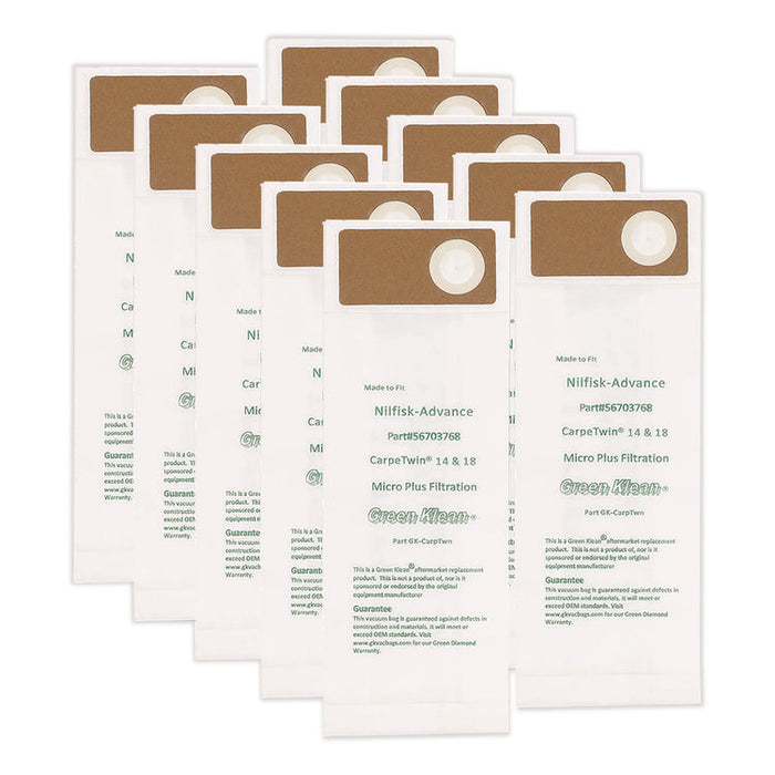 Replacement Vacuum Bags, Fits Advac/Lindhaus/Minuteman Phenom/Nilfisk Carpetwin, 10/Pack