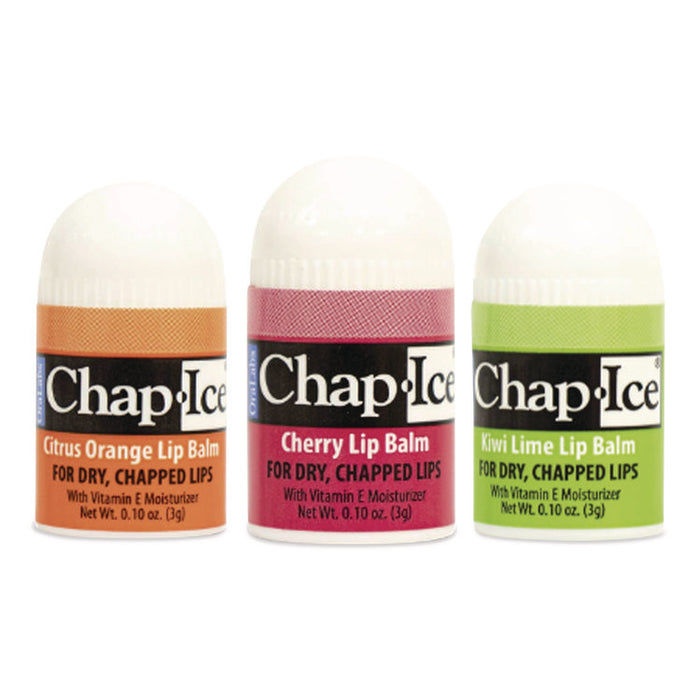 Lip Balm, Cherry/Kiwi/Orange Flavors, 100/Box