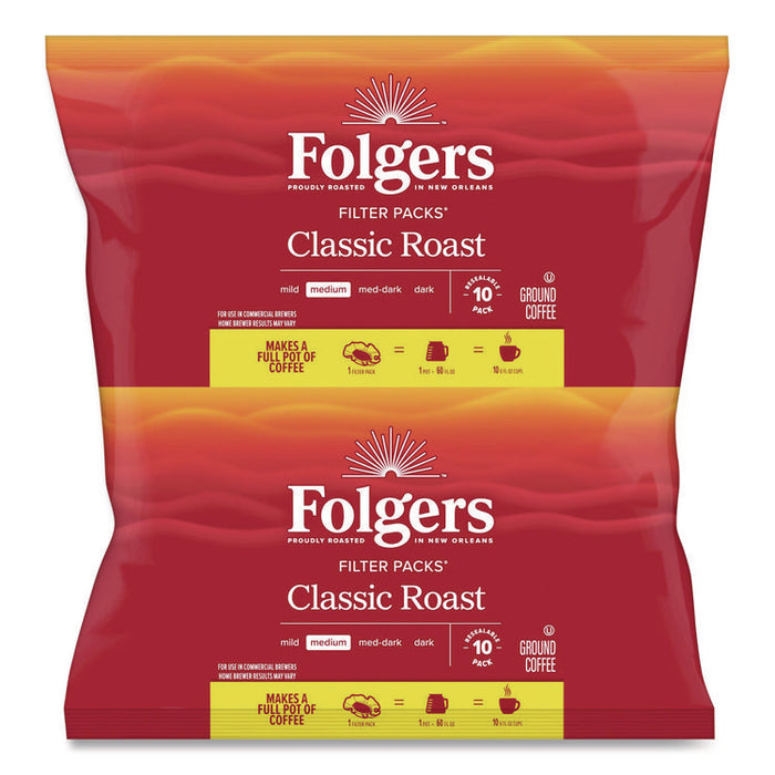 Coffee Filter Packs, Classic Roast, 0.9 oz, 10 Filters/Pack, 4 Packs/Carton