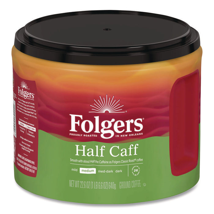 Half Caff Ground Coffee, 22.6 oz Canister, 6/Carton