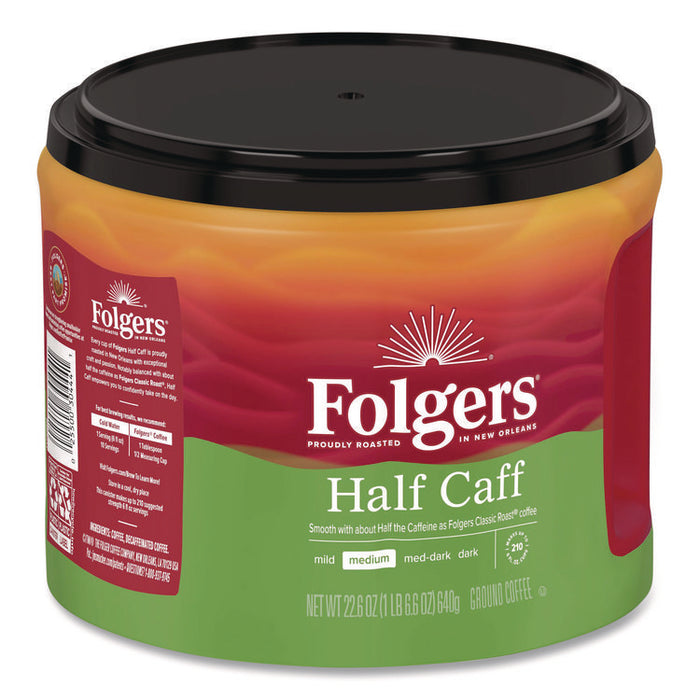Half Caff Ground Coffee, 22.6 oz Canister, 6/Carton