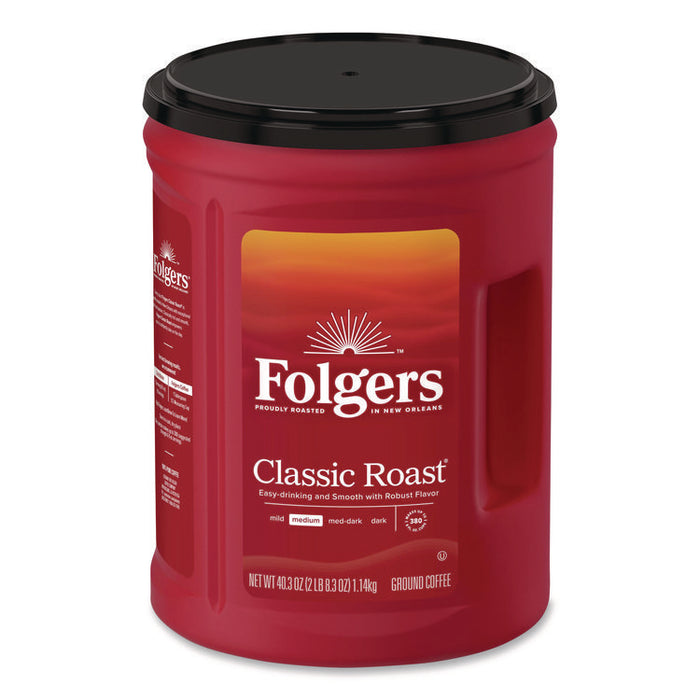 Classic Roast Ground Coffee, 40.3 oz Canister, 6/Carton