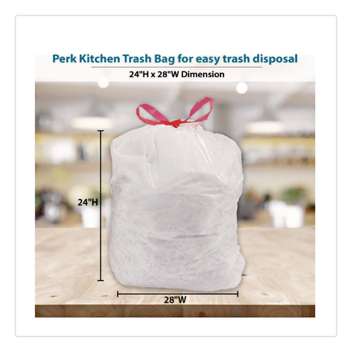 Drawstring Tall Kitchen Trash Bags, 13 gal, 28" x 24", White, 120/Box